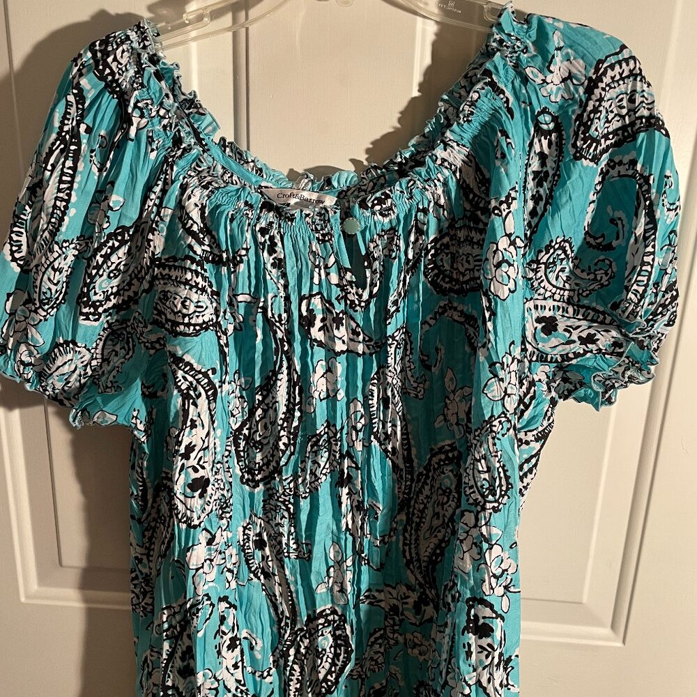 Ladies Croft & Barrow teal black white short sleeve shirt extra large